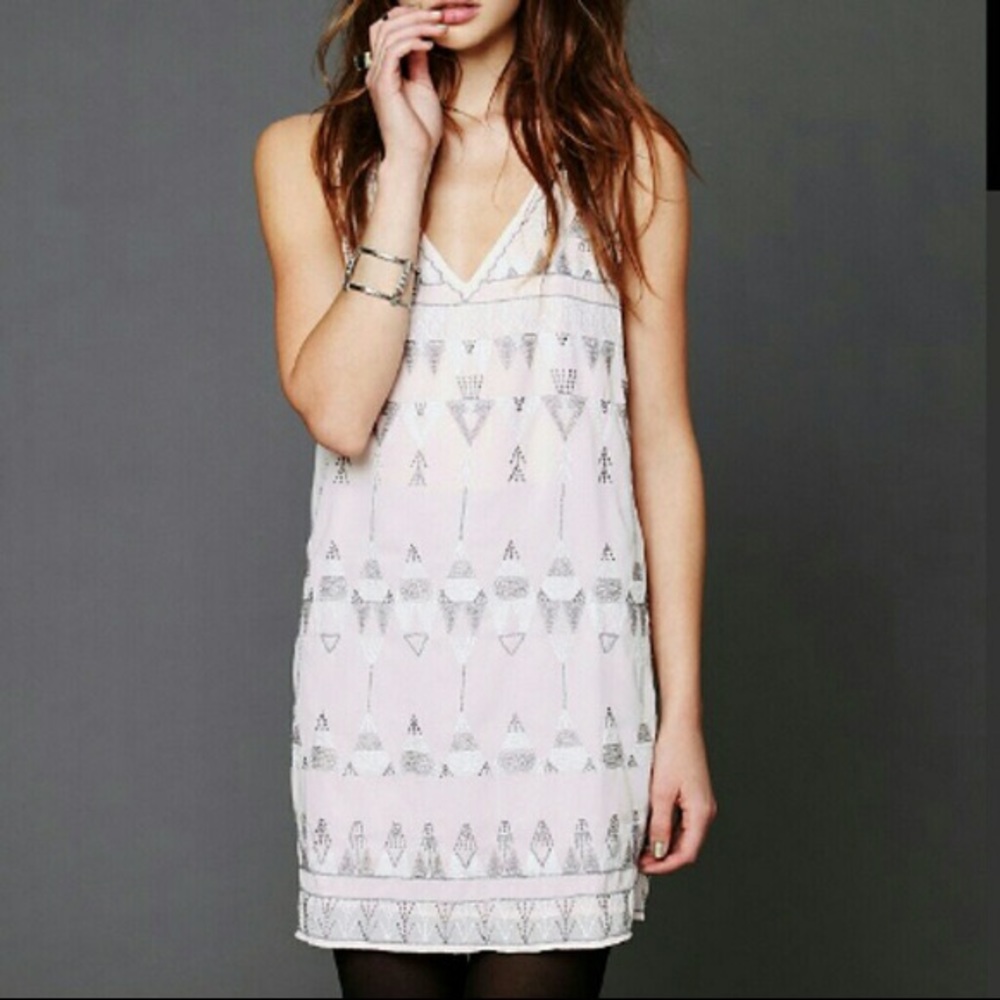 Free People Pink Frances Bean Beaded Shift Dress